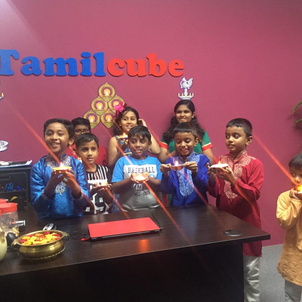 Tamil tuition in Singapore - Tamilcube students celebrating a Tamil cultural event.